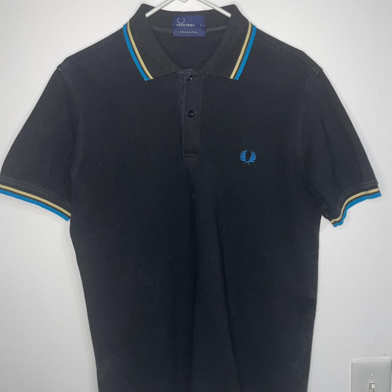 Fred Perry Black Polo Turquoise Logo Turquoise Depop