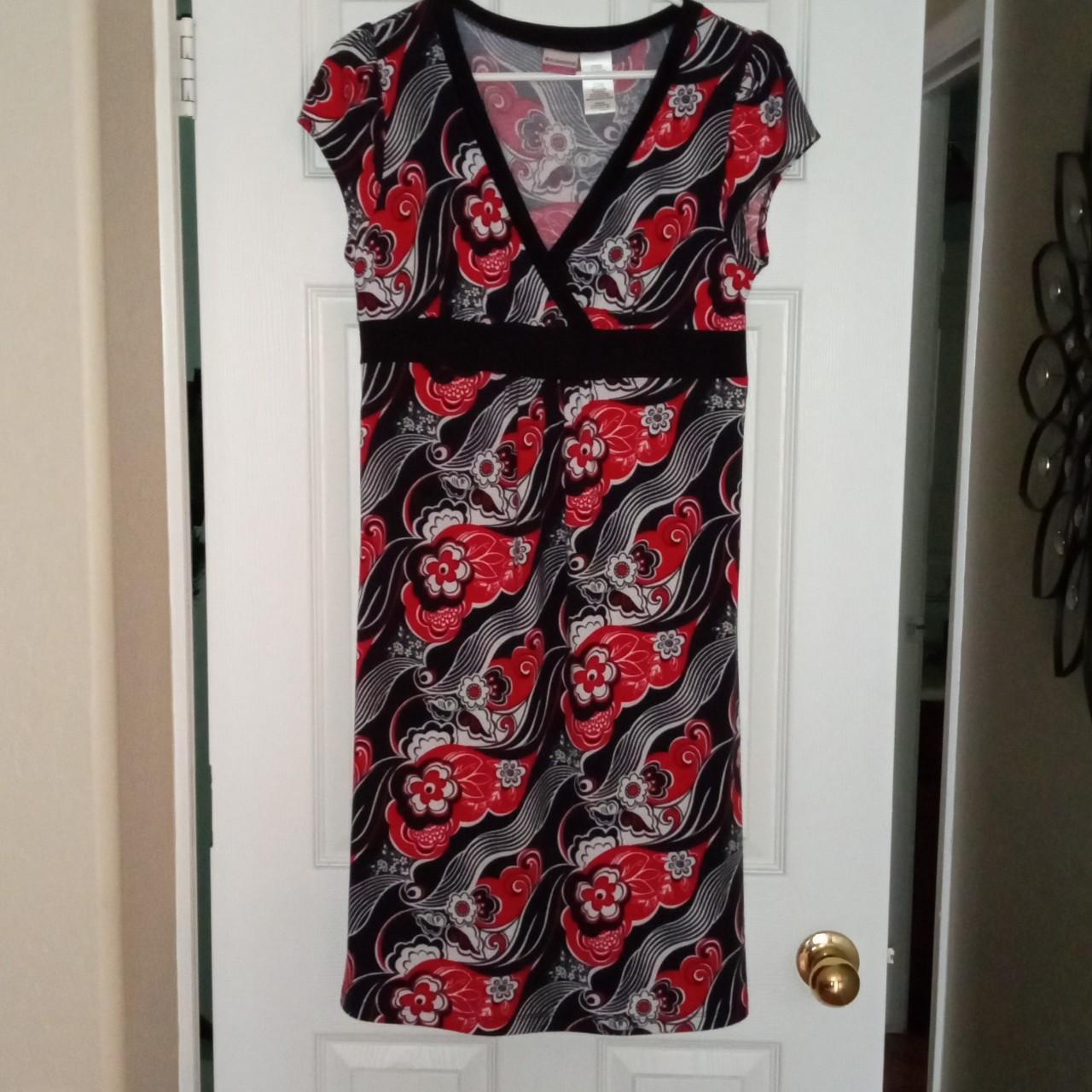 No Boundaries Red Black flowery dress. Wore with a - Depop