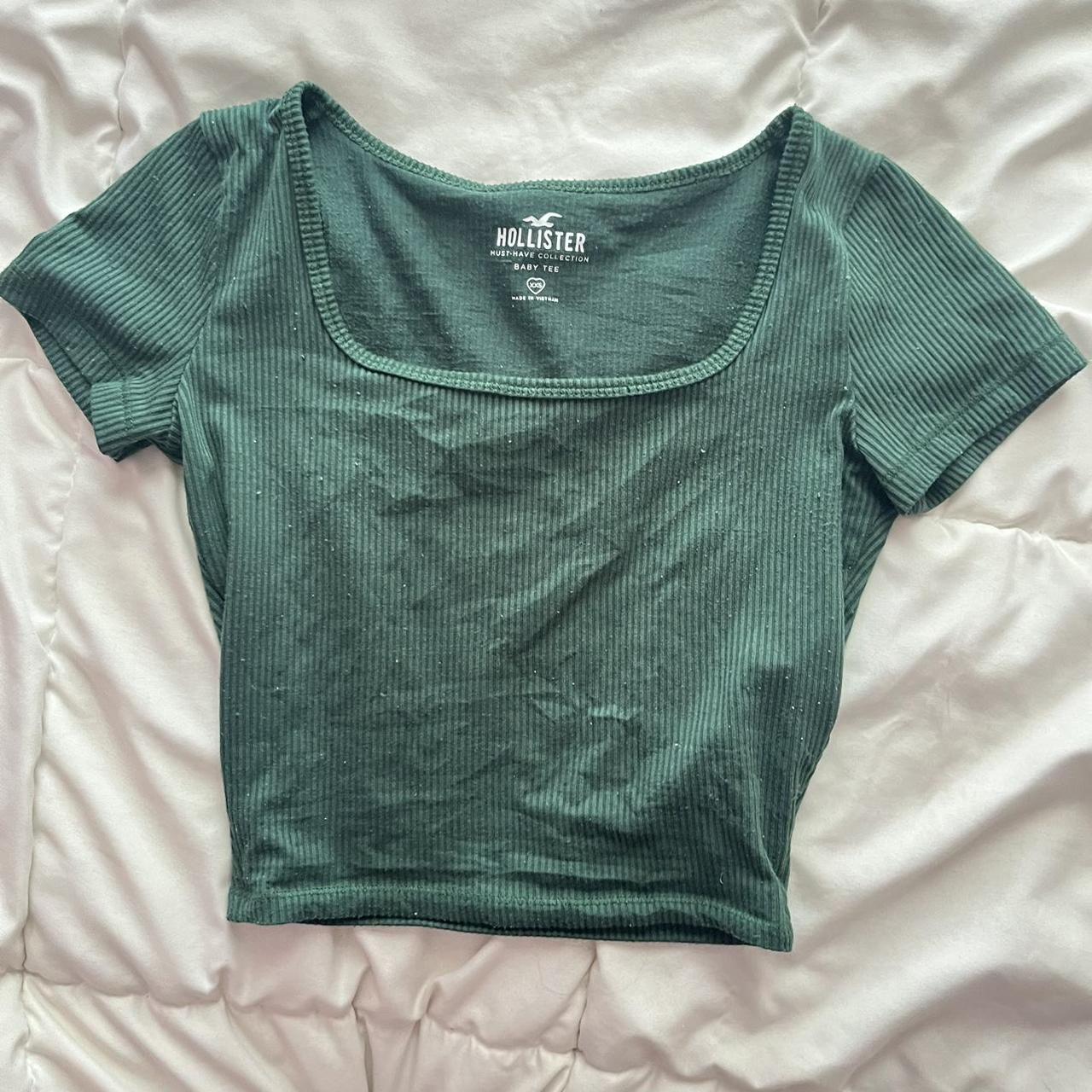 hollister green ribbed seamless square neck crop... Depop