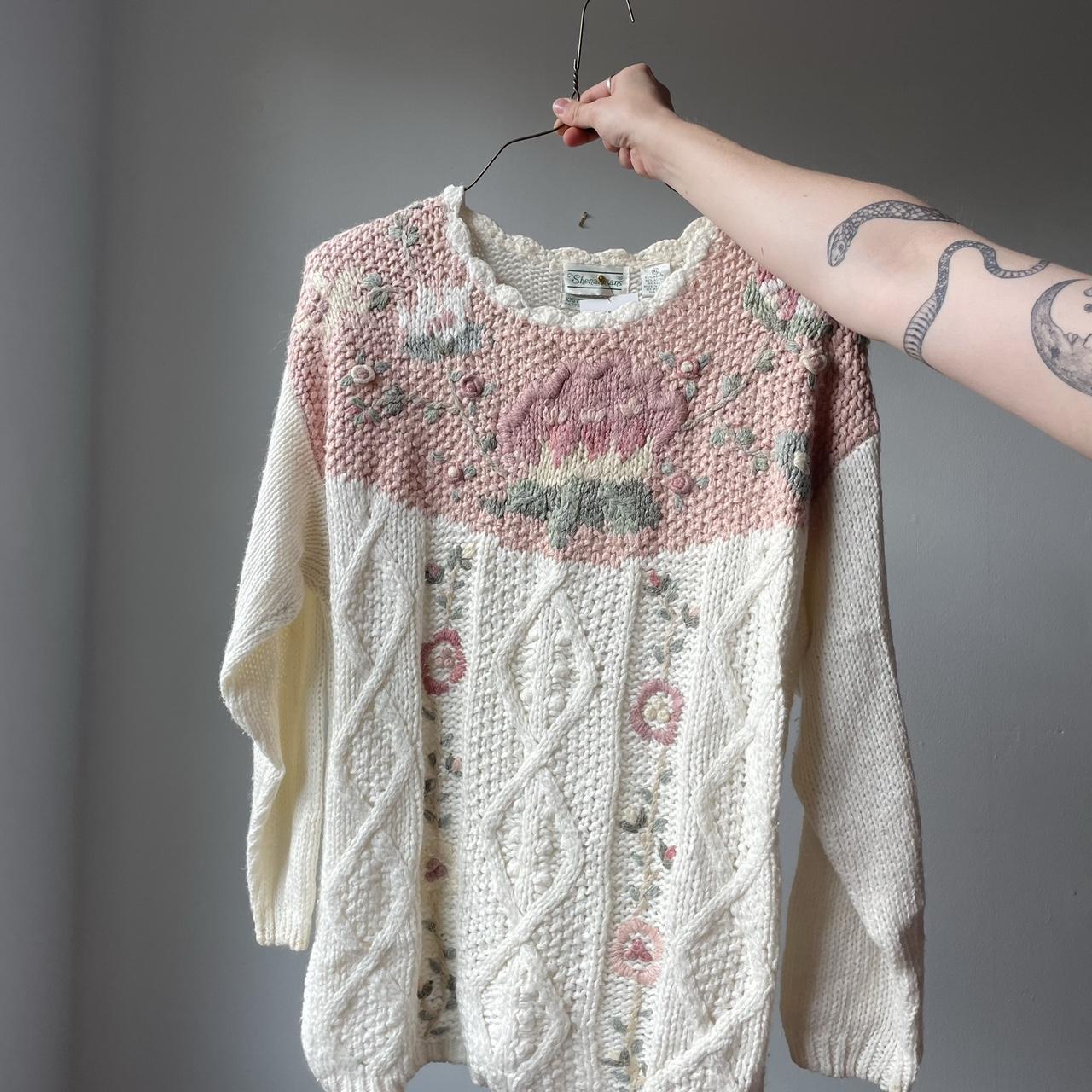 Vintage Shenanigans rose flower knit sweater in pink...