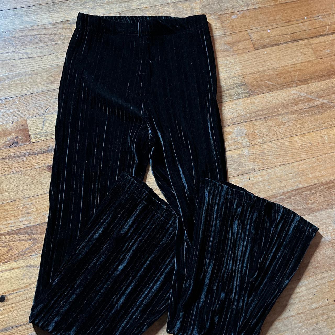 LEATHER AND VELOUR FLARED PANTS 🖤 booty - Depop
