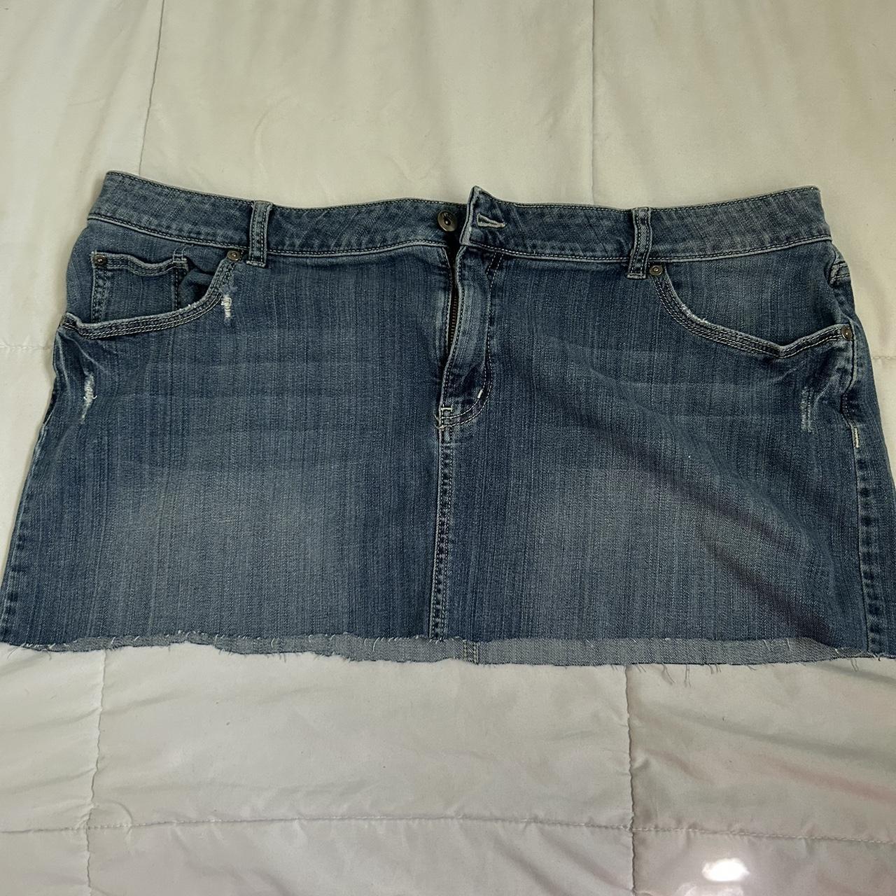 Dark wash denim mini skirt size:20 pls pm if... - Depop