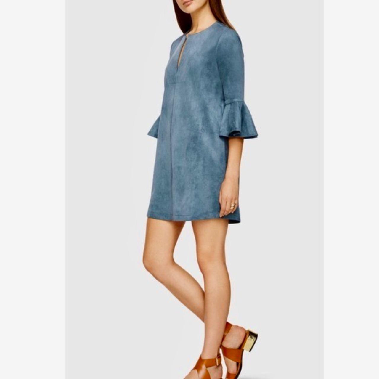 BCBGMAXAZRIA Blue Faux Suede Cartier Dress Ruffled Depop