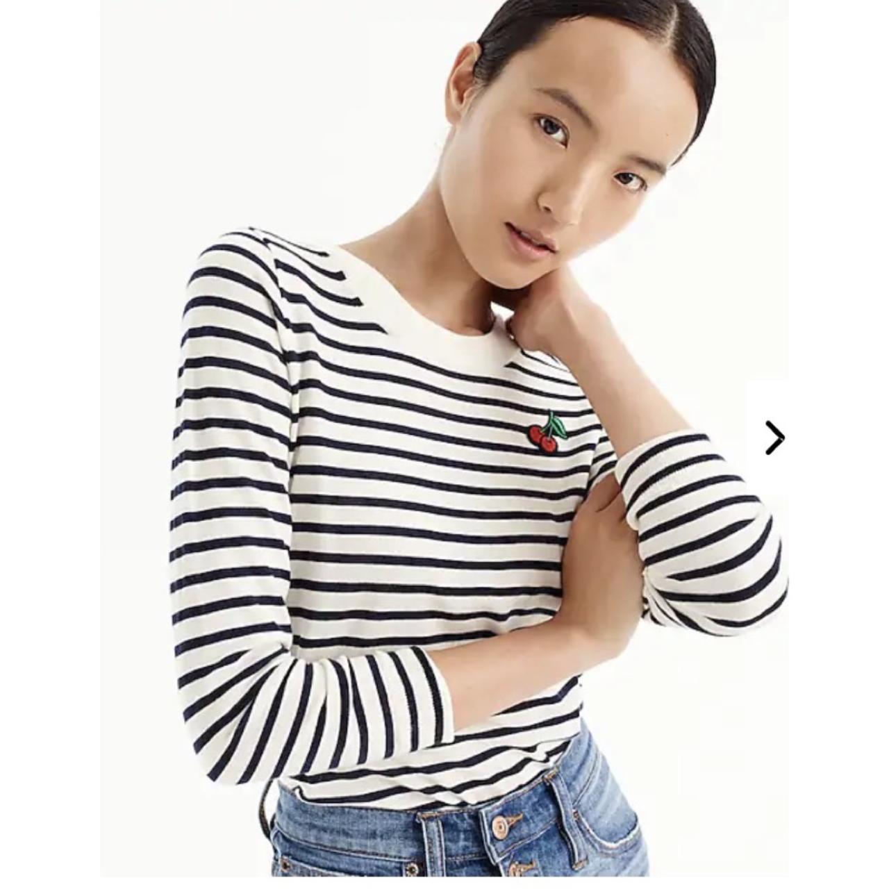 J. CREW Tippi Striped Sweater Cherry Cherries Patch