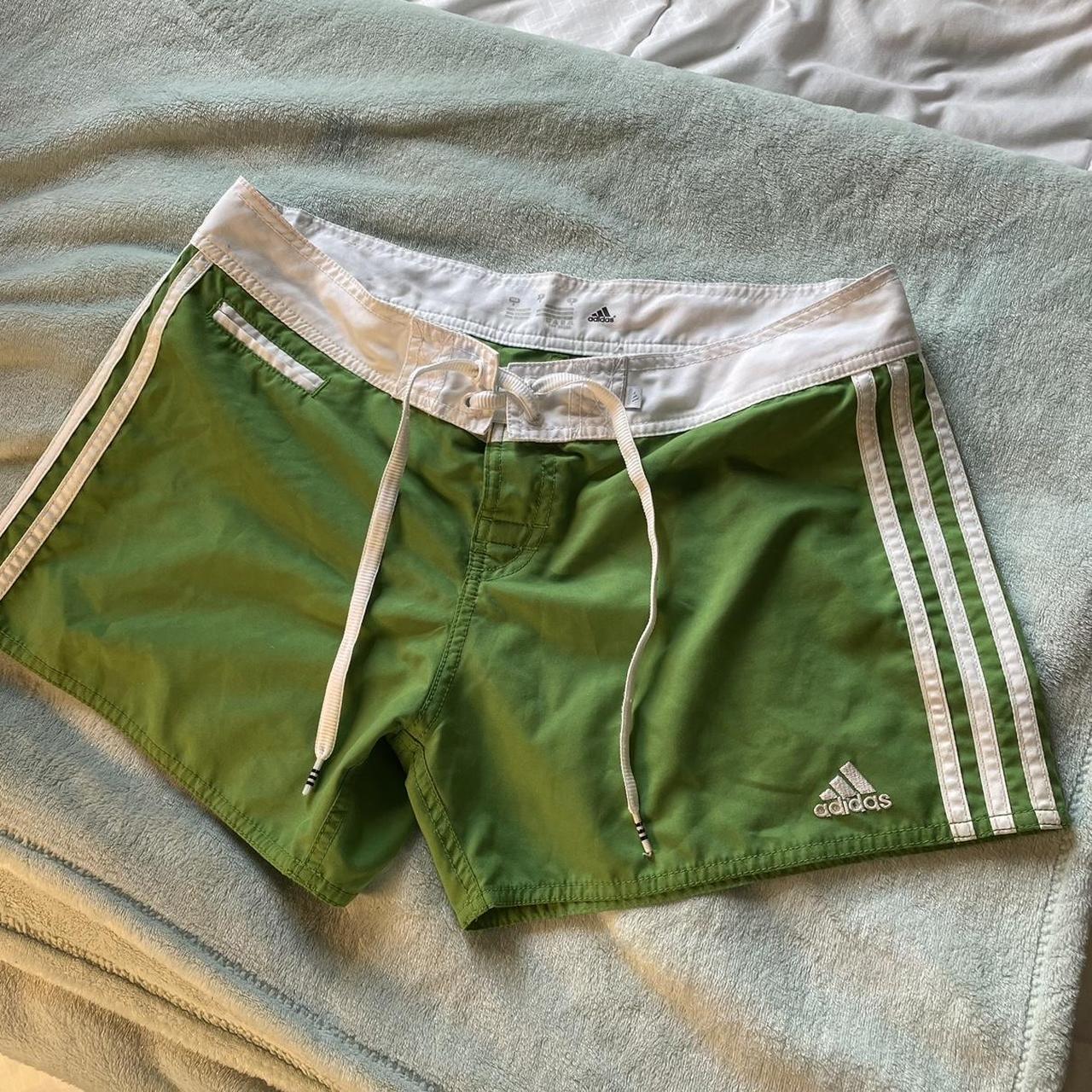 Adidas Women's Green and White Shorts Depop