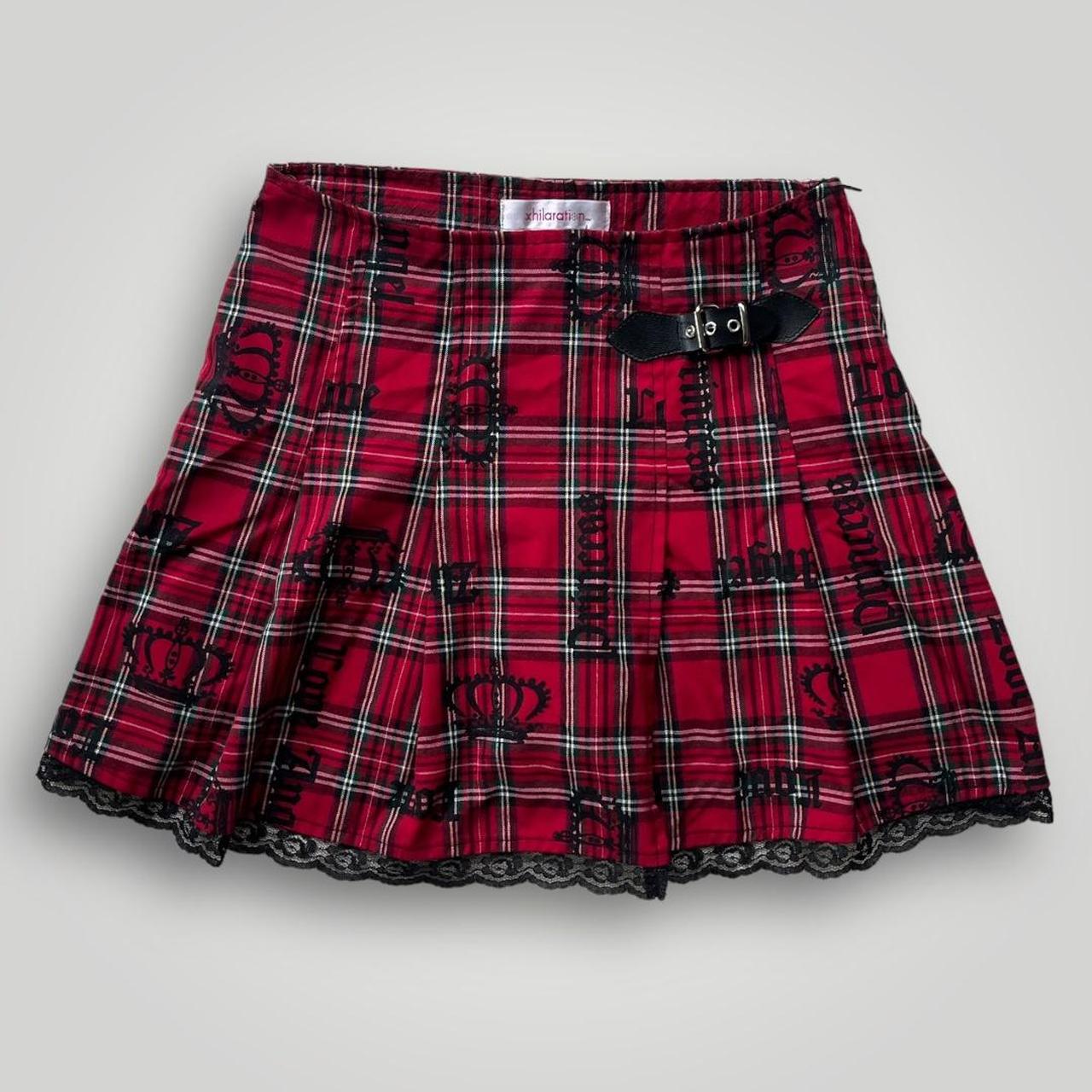 Plaid princess graphic mini skirt with built in... - Depop