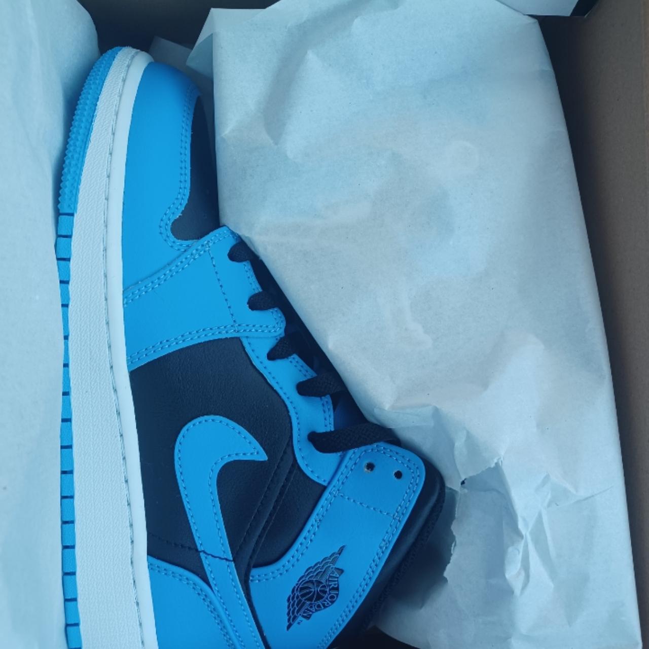 electric blue and black jordans. this pair of shoes. Depop