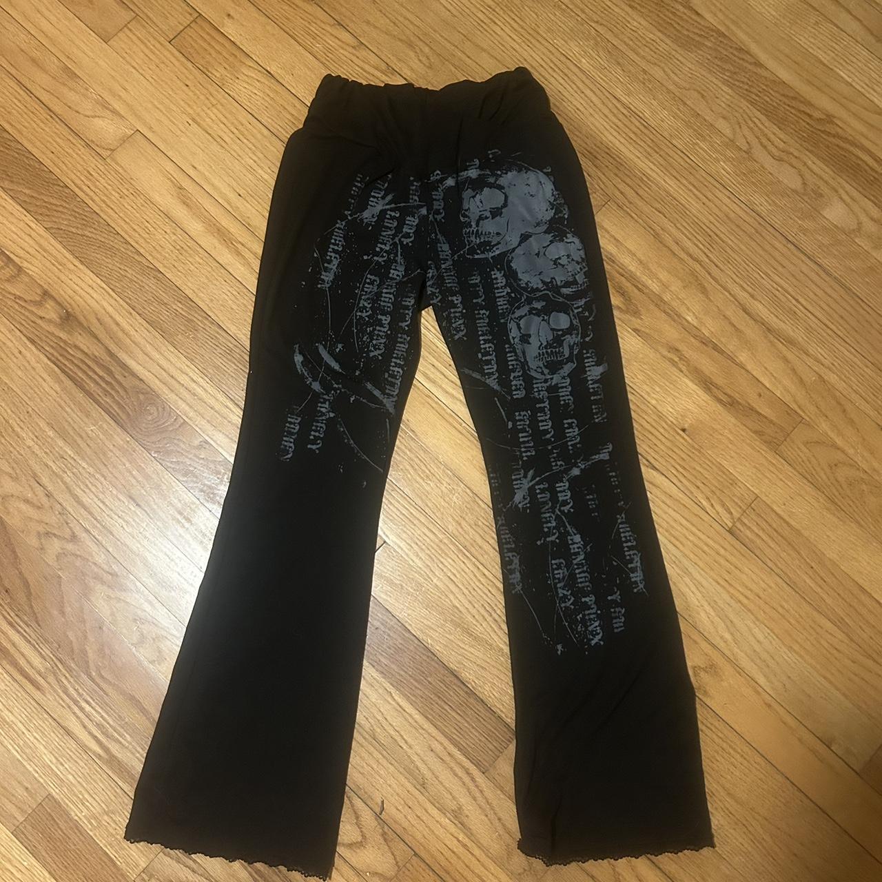 black flare leggings with lace at the bottom. Never... - Depop