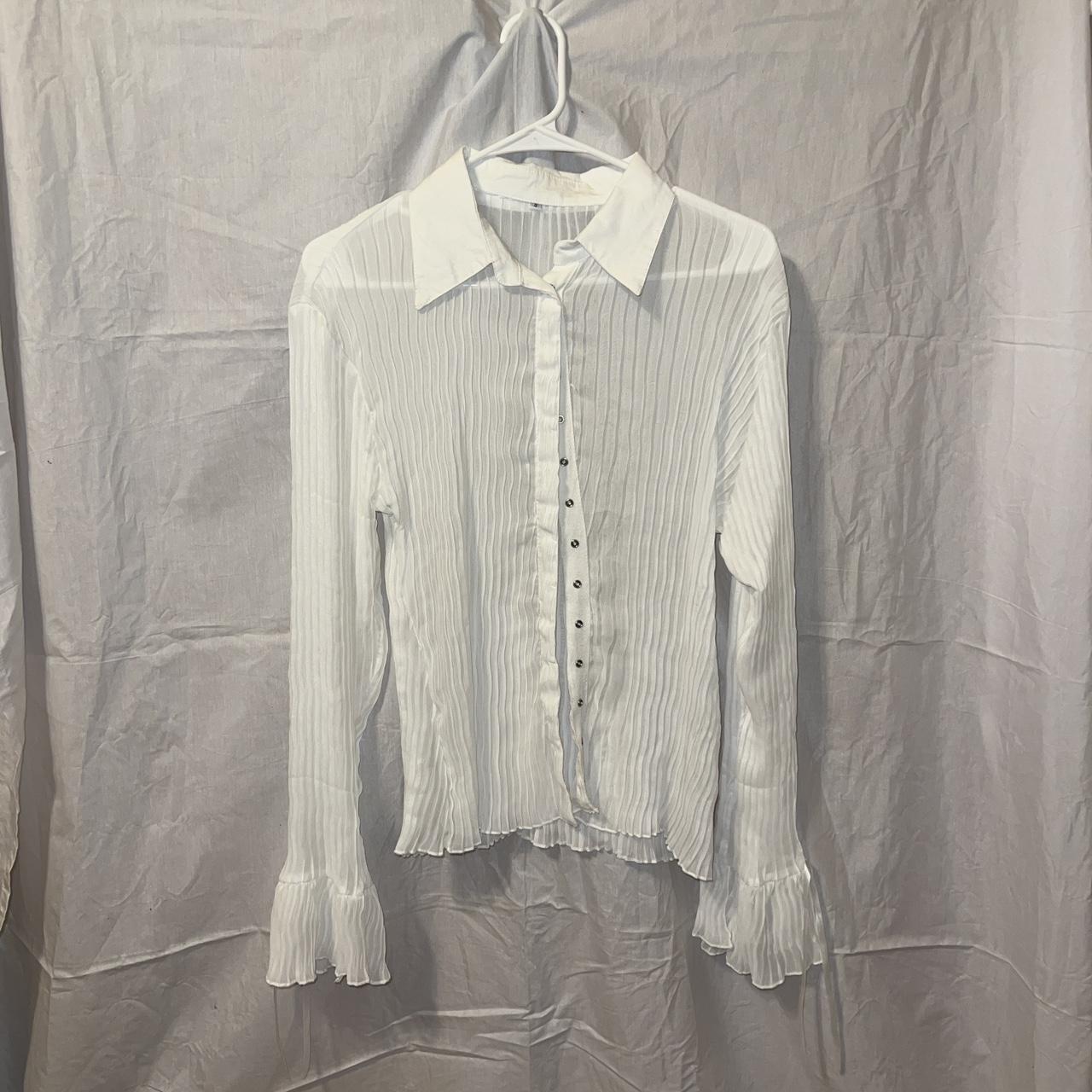 Y2K sheer white button up with prong clasps size S - Depop