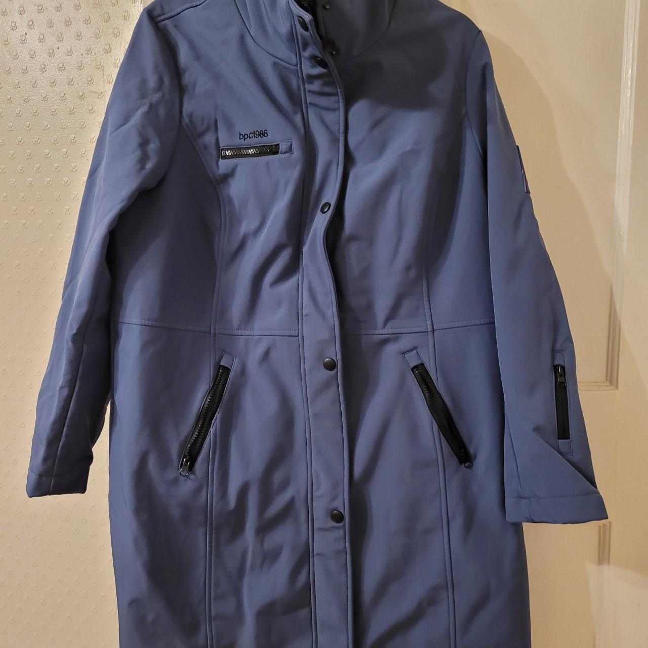 Blue Softshell Longline Coat size 18 Double zip... - Depop