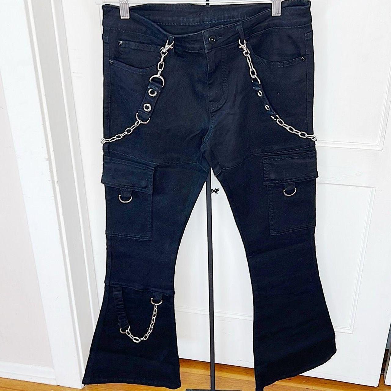 Hot Topic Chain Cargo Flare Leg Jeans Black Size