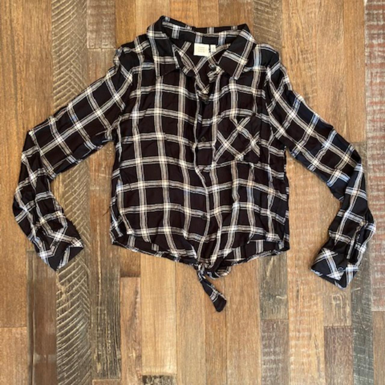 Good Luck Gem Cropped Flannel Black size S Shirt is... - Depop