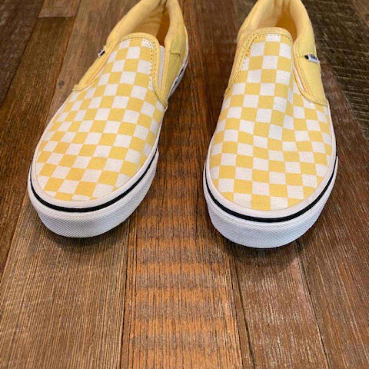 Vans Yellow White Checkered Slip On Sneakers US... Depop