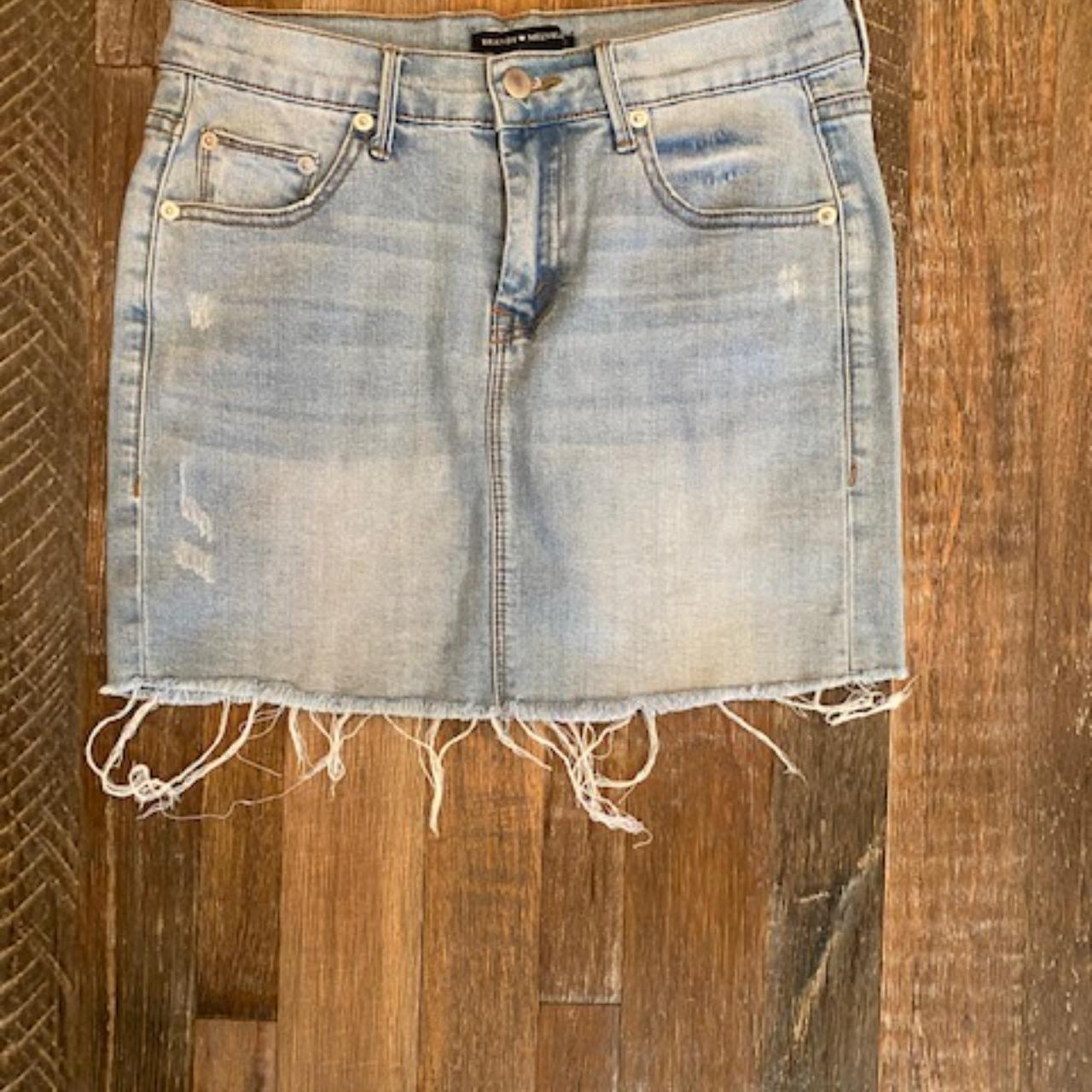 Brandy Melville Women's Denim Mini Skirt Raw Hem... - Depop