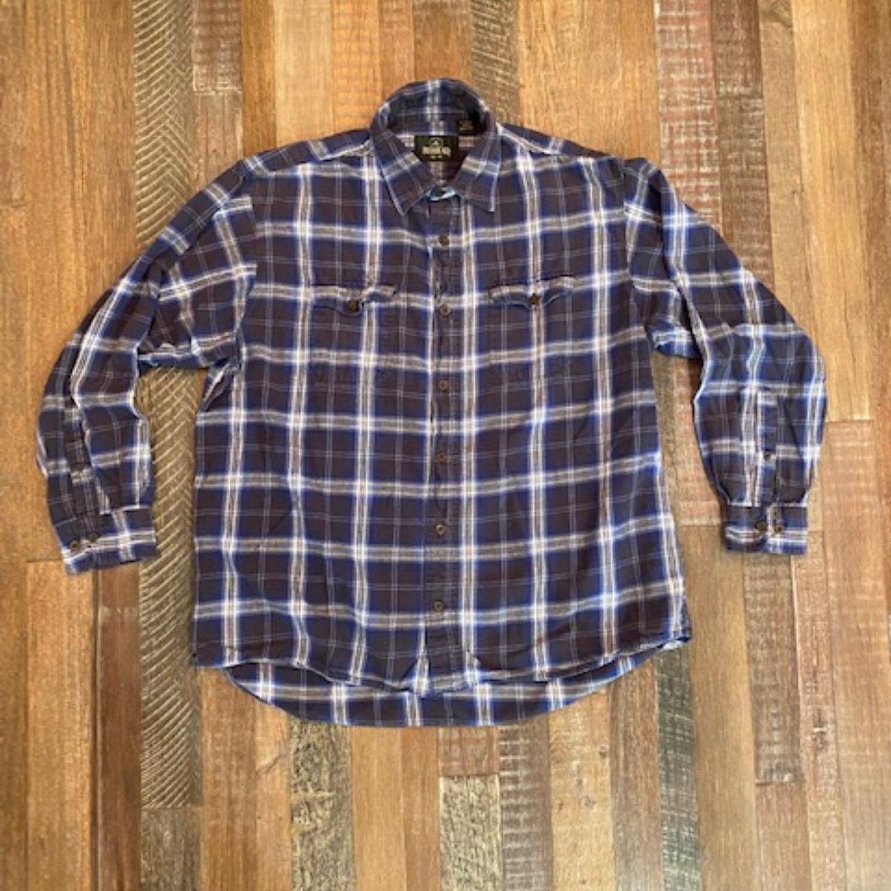 RED HEAD MEN'S LONG SLEEVE BLUE & BLACK FLANNEL... - Depop