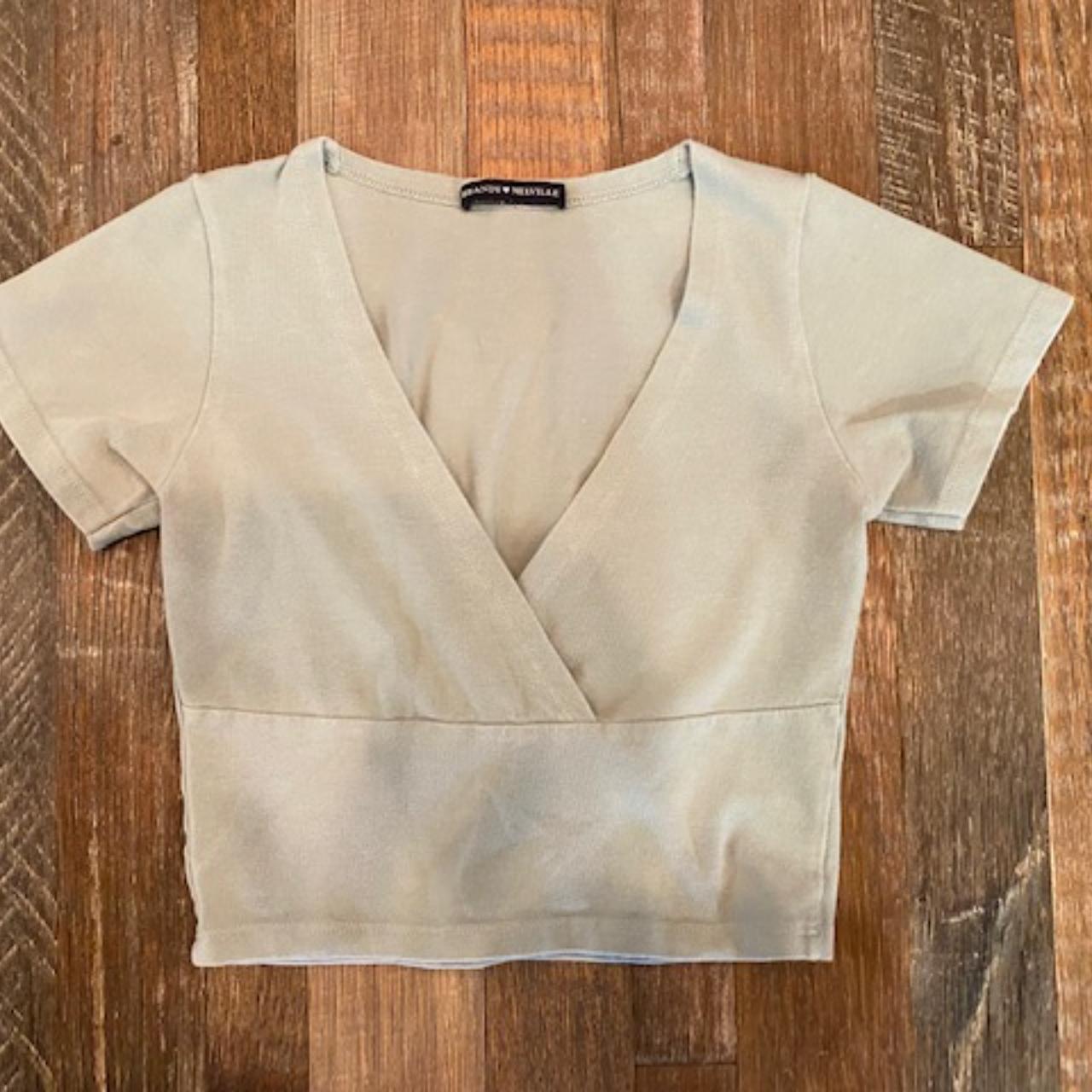 Brandy Melville Women's VNeck Crop Top Sage Green... Depop