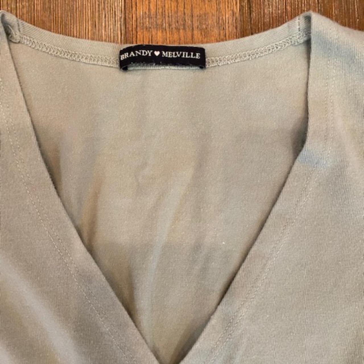 Brandy Melville Women's VNeck Crop Top Sage Green... Depop