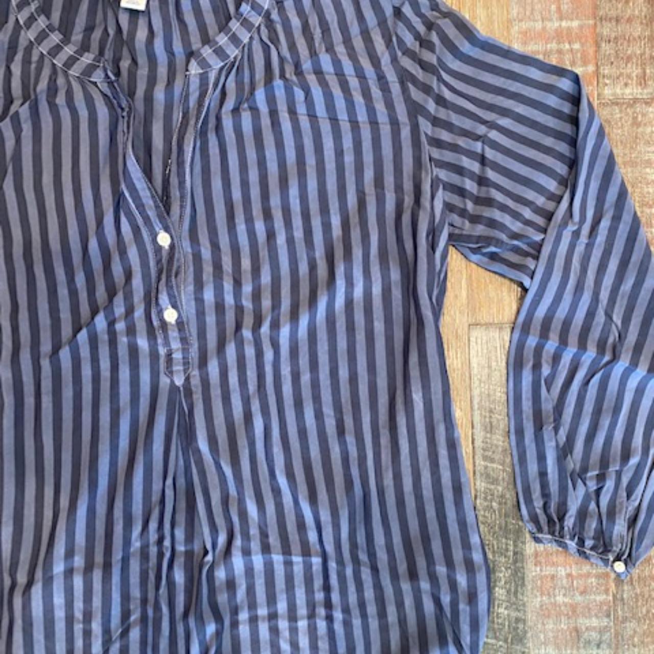 Old Navy Women's Vertical Striped Blouse Navy Blue... - Depop