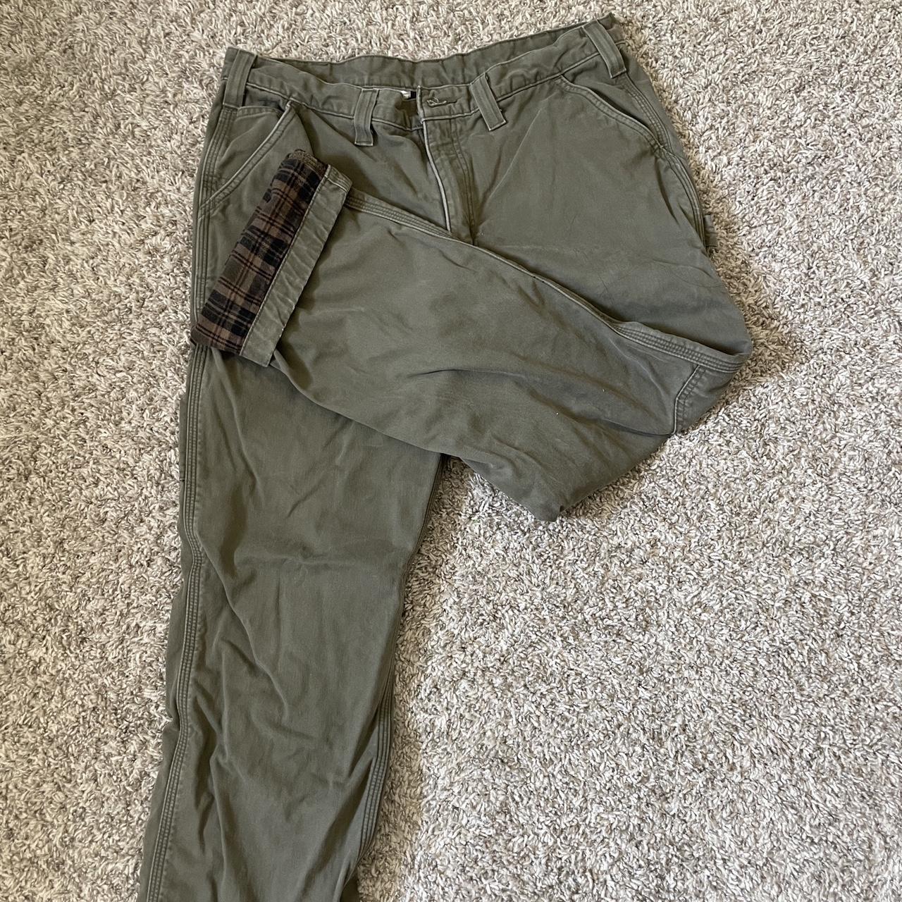 Carhartt Olive Green Work Pants Flannel Lining... Depop
