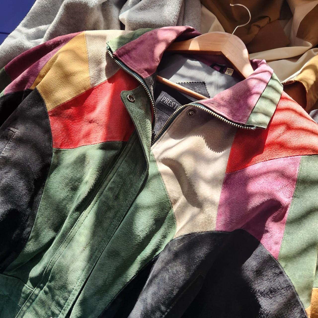 90s Color Block Leather Jacket made in Korea Depop