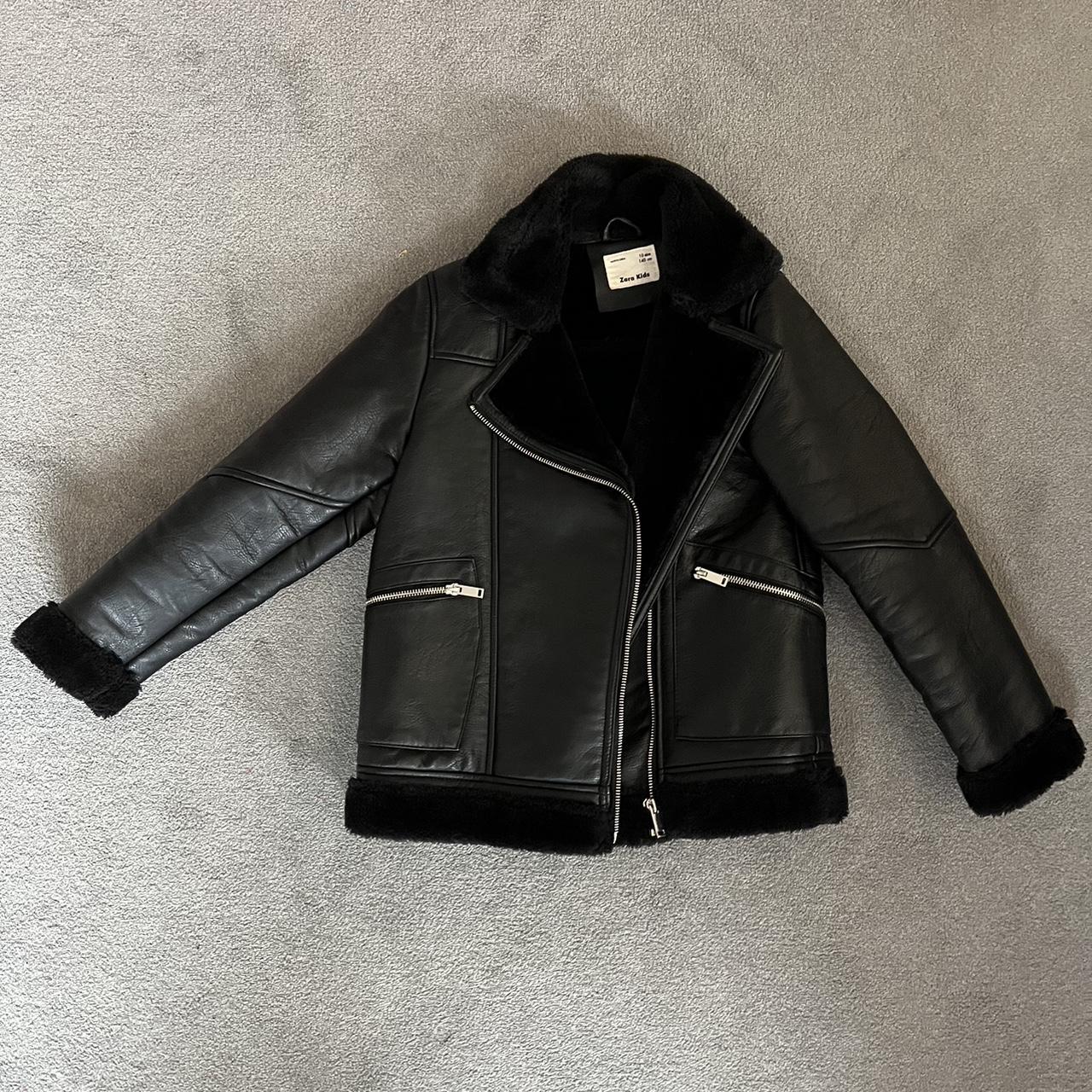 - Black leather jacket - Zara (kids) - 10... - Depop
