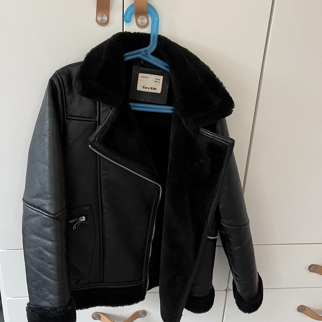 - Black leather jacket - Zara (kids) - 10... - Depop