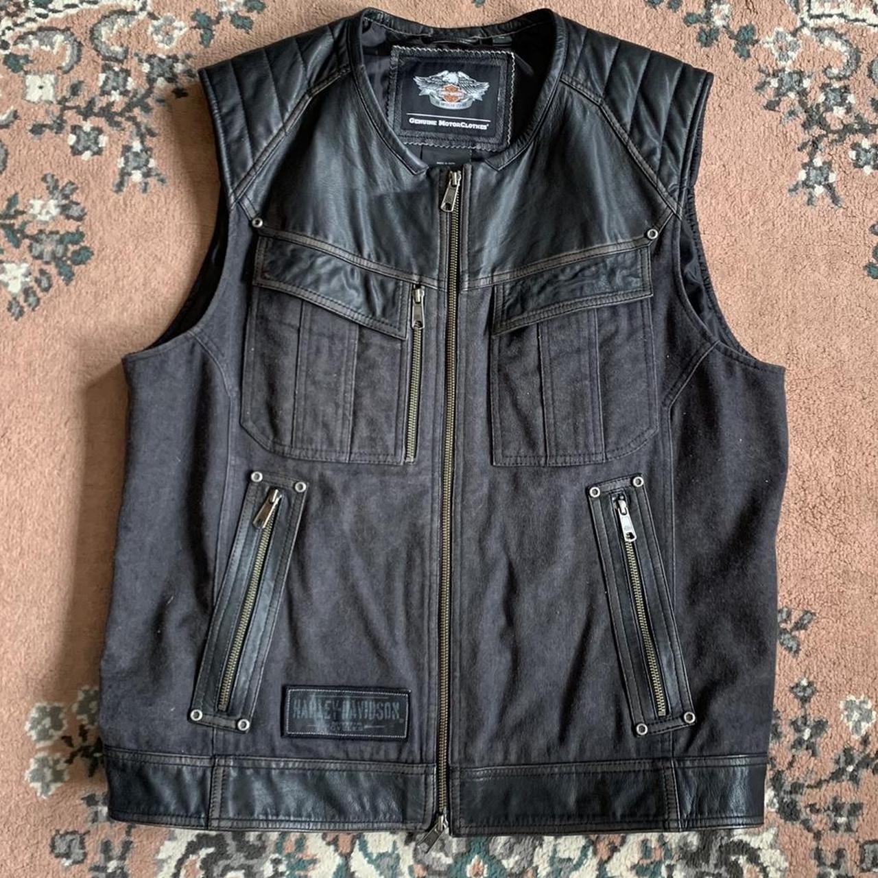 XL Harley Davidson vest Leather and cotton combo... - Depop