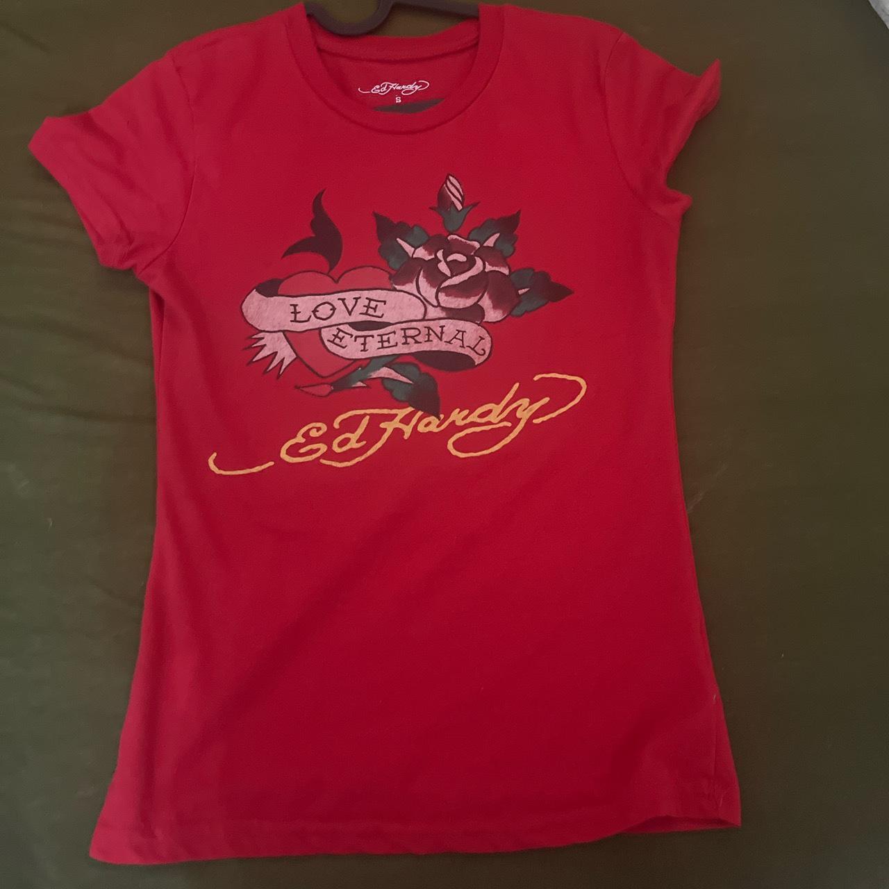 Ed hardy fitted tee super cute no flaws worn once... - Depop