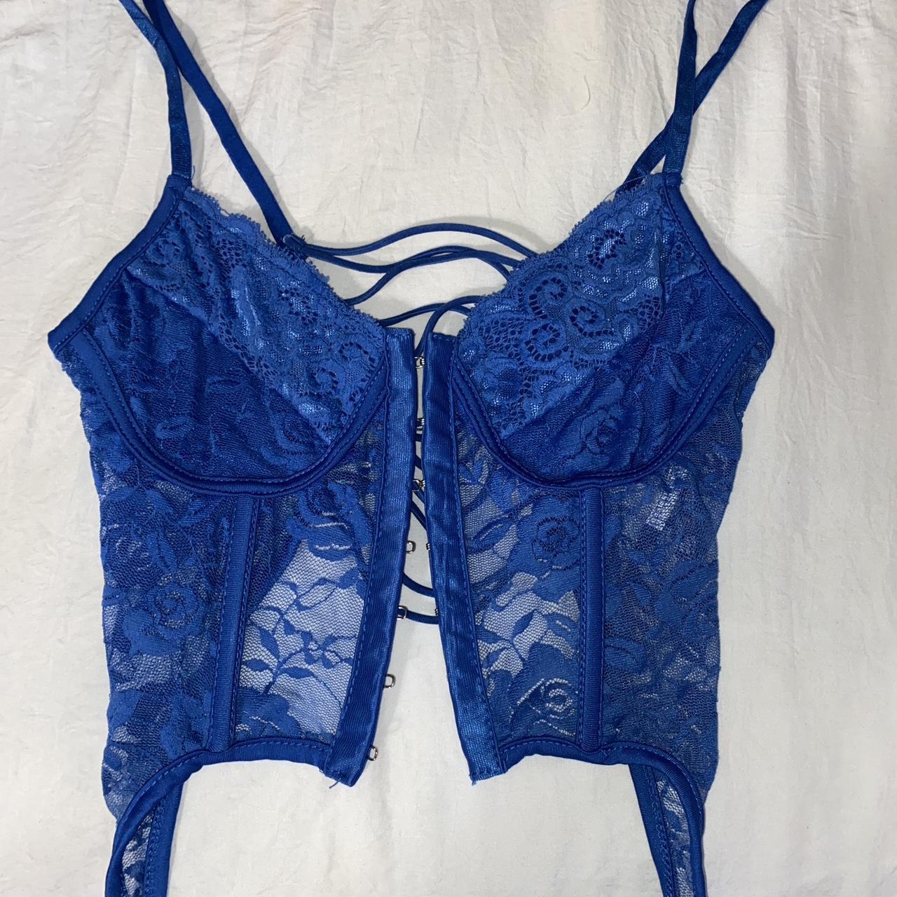 Beautiful blue corset top that is lace all around... - Depop