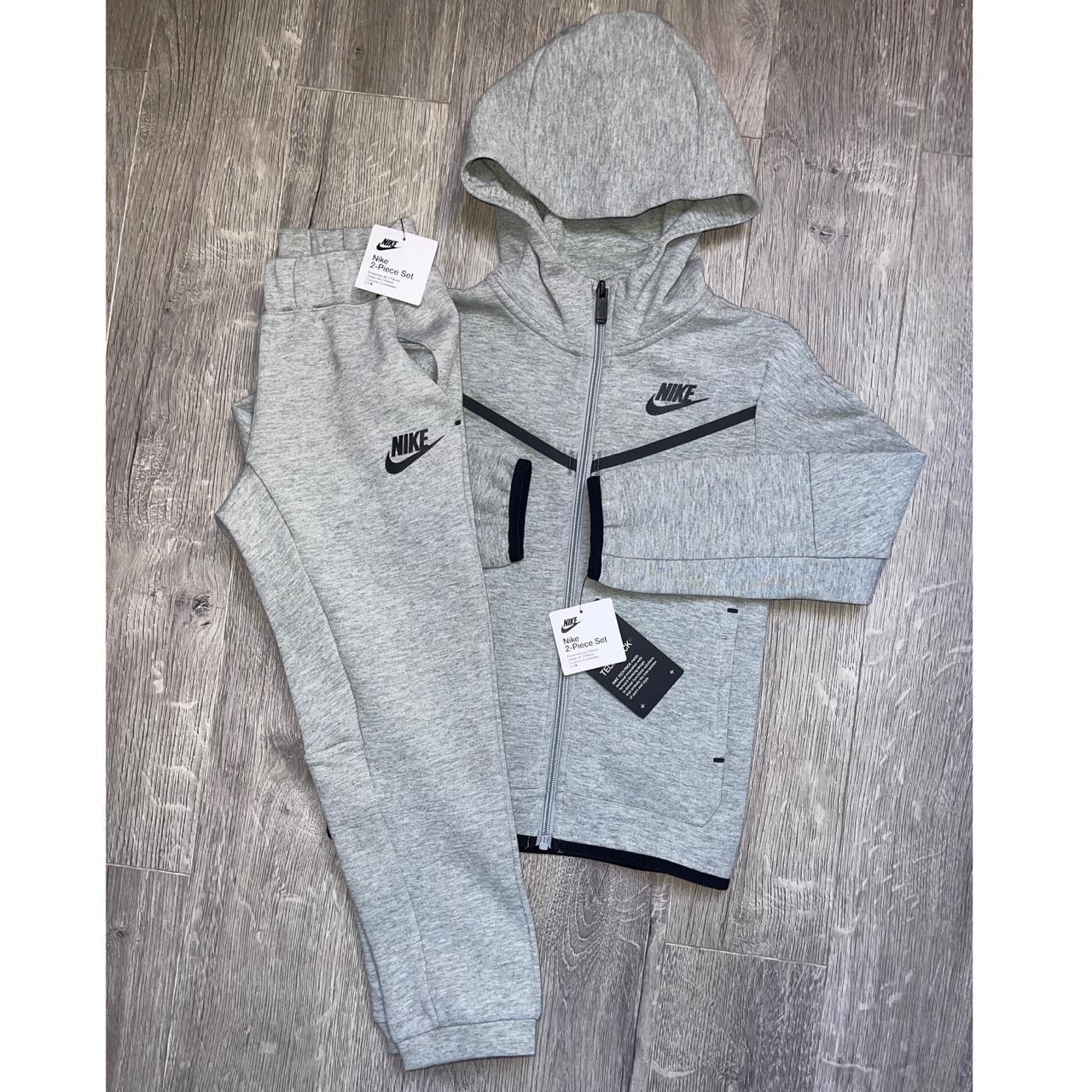 ⬇️ - Nike Kids Grey Black Tech Fleece Full Tracksuit... - Depop