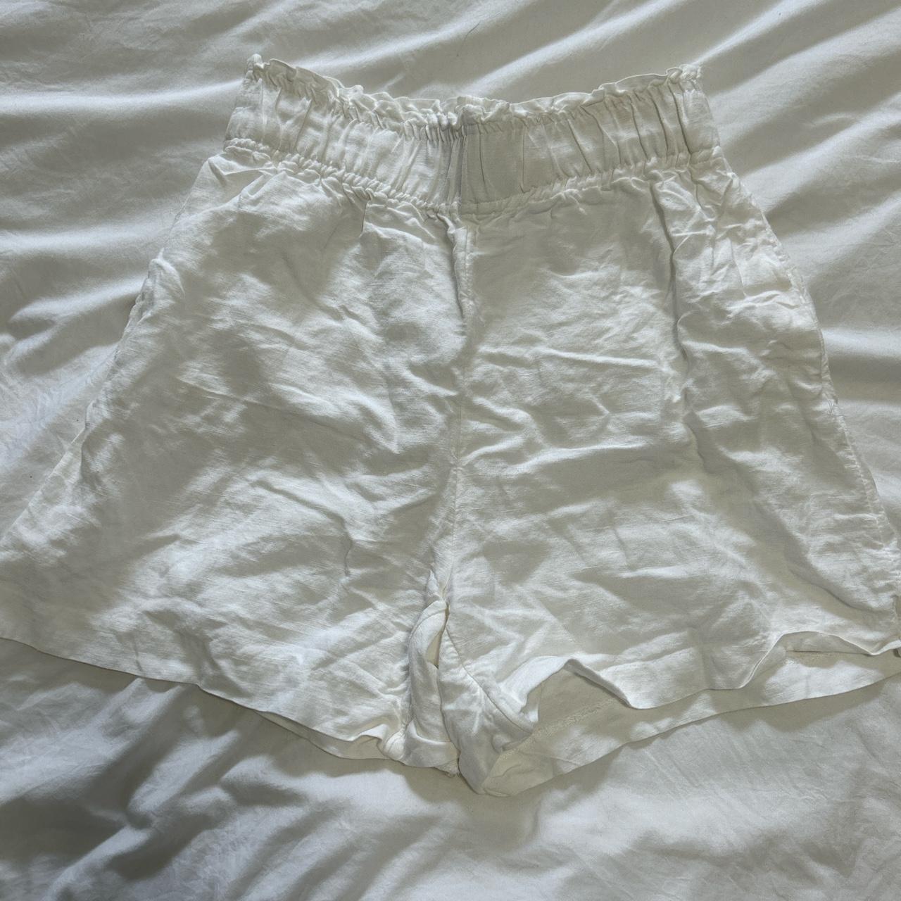 h and m white linen shorts stretchy waistband, size... Depop