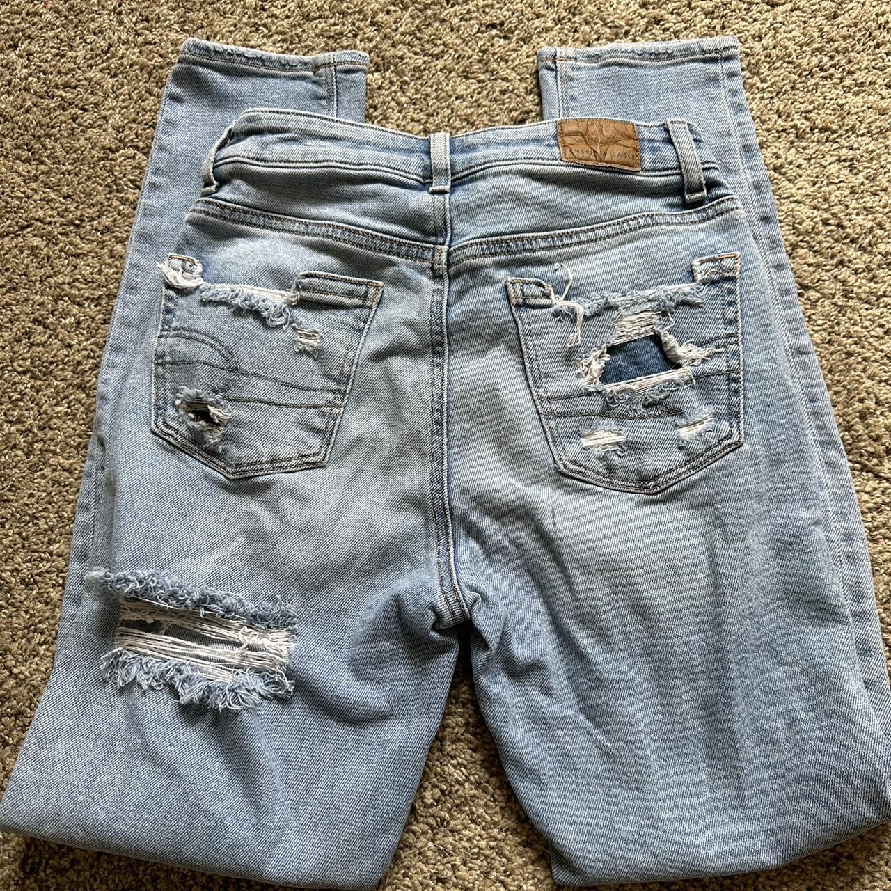 American eagle mom like light blue jeans! Rips on... - Depop