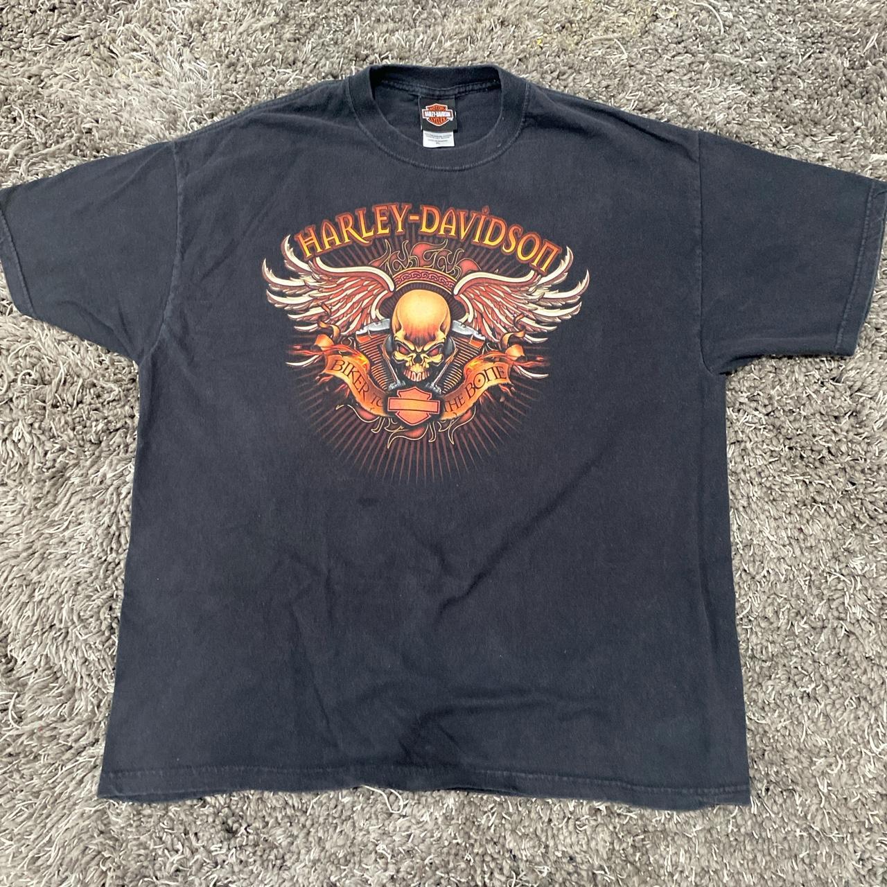 Harley Davidson Men's Black and Orange T-shirt | Depop