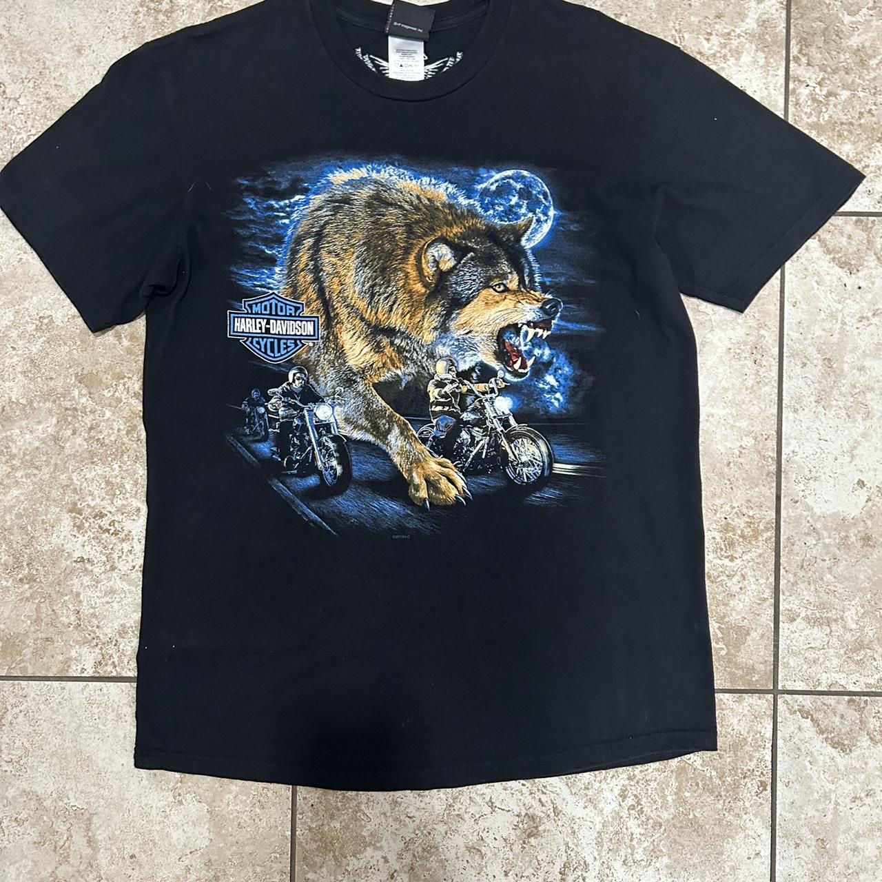 Crazy Vintage Harley Davidson Wolf tee Size-L - Depop