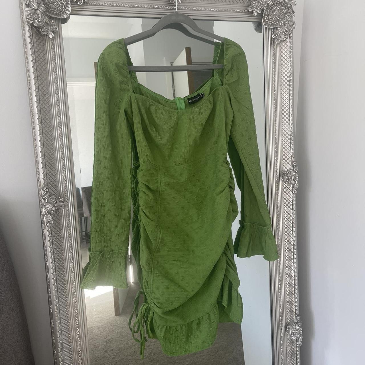 PLT / Pretty little thing green ruched khaki dress... - Depop