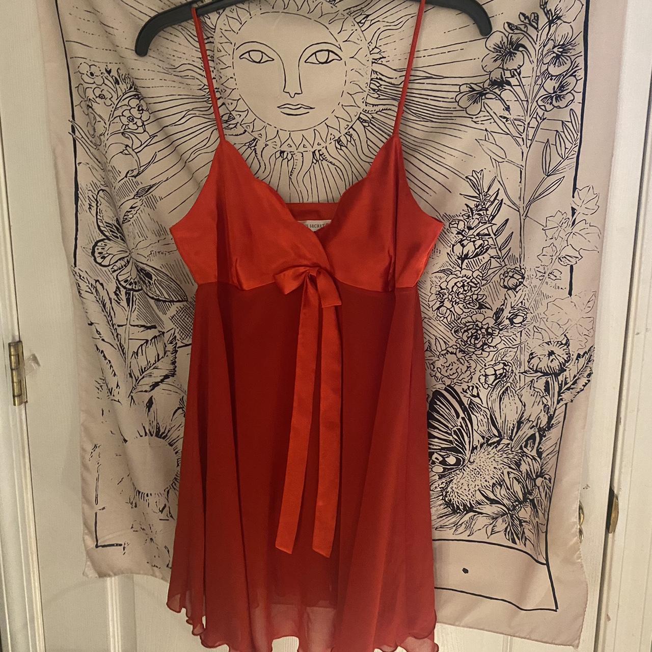 victoria’s secret red bow slip dress circa... - Depop