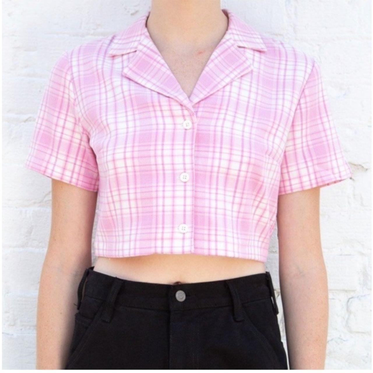 トップス BELVET Cropped checkered shirt Pink M Brandy Melville Vivian Bubblegum Pink l Plaid | Depop