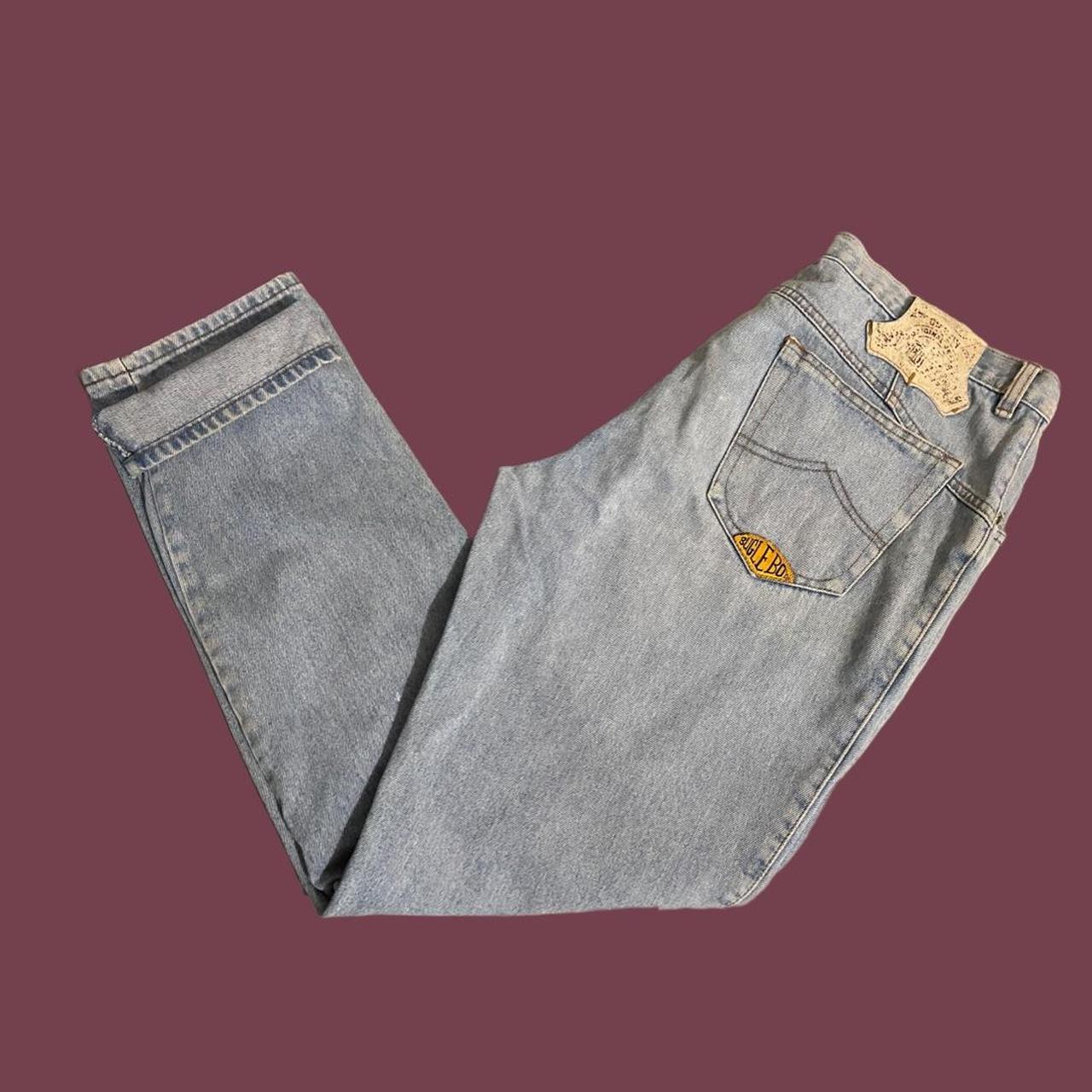 vintage bugle boy jeans with yellow pocket detail,... - Depop