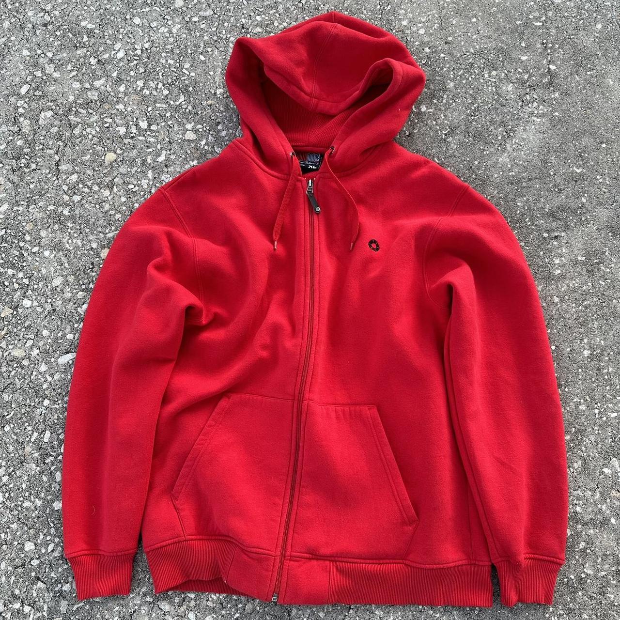 embroidered red south pole zip up hoodie size... - Depop