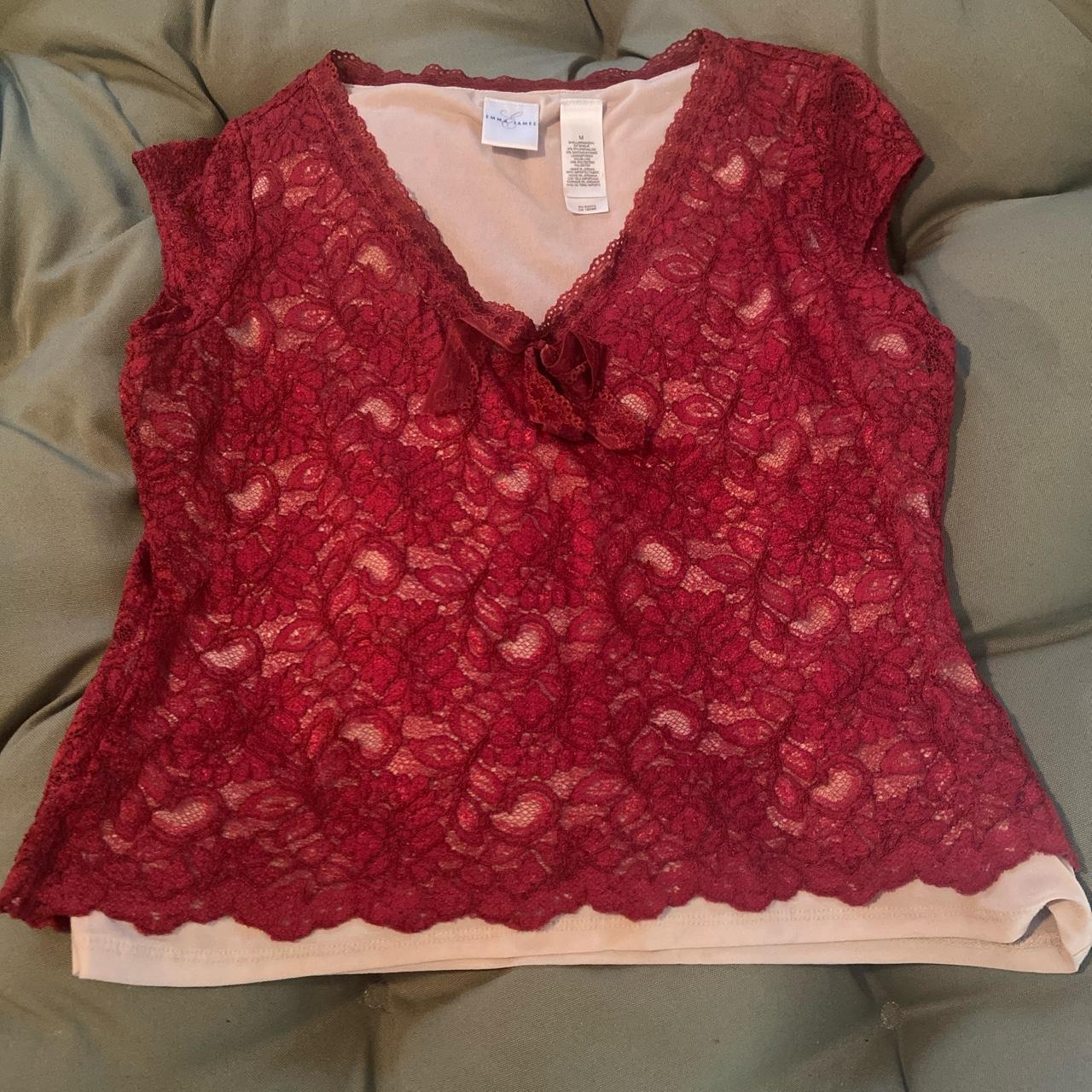 American Vintage Women's Red and Cream Blouse | Depop