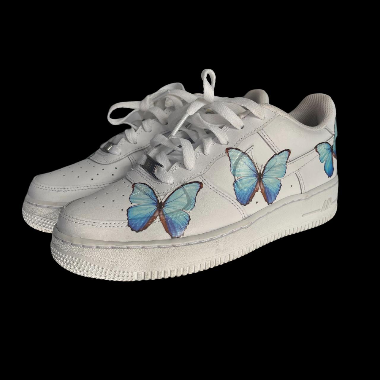 white air force ones with butterflies
