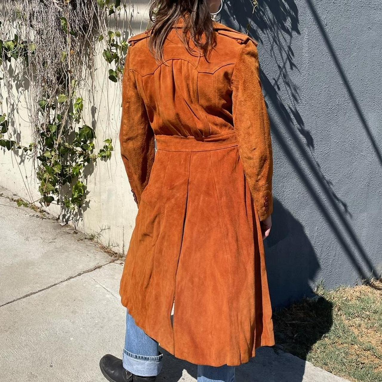 Vintage Orange Leather Trench Coat by Top skins | Depop
