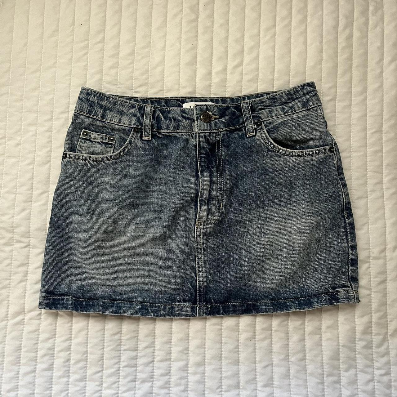 90s y2k blue denim mini skirt waist 26’ inseam 5’... - Depop