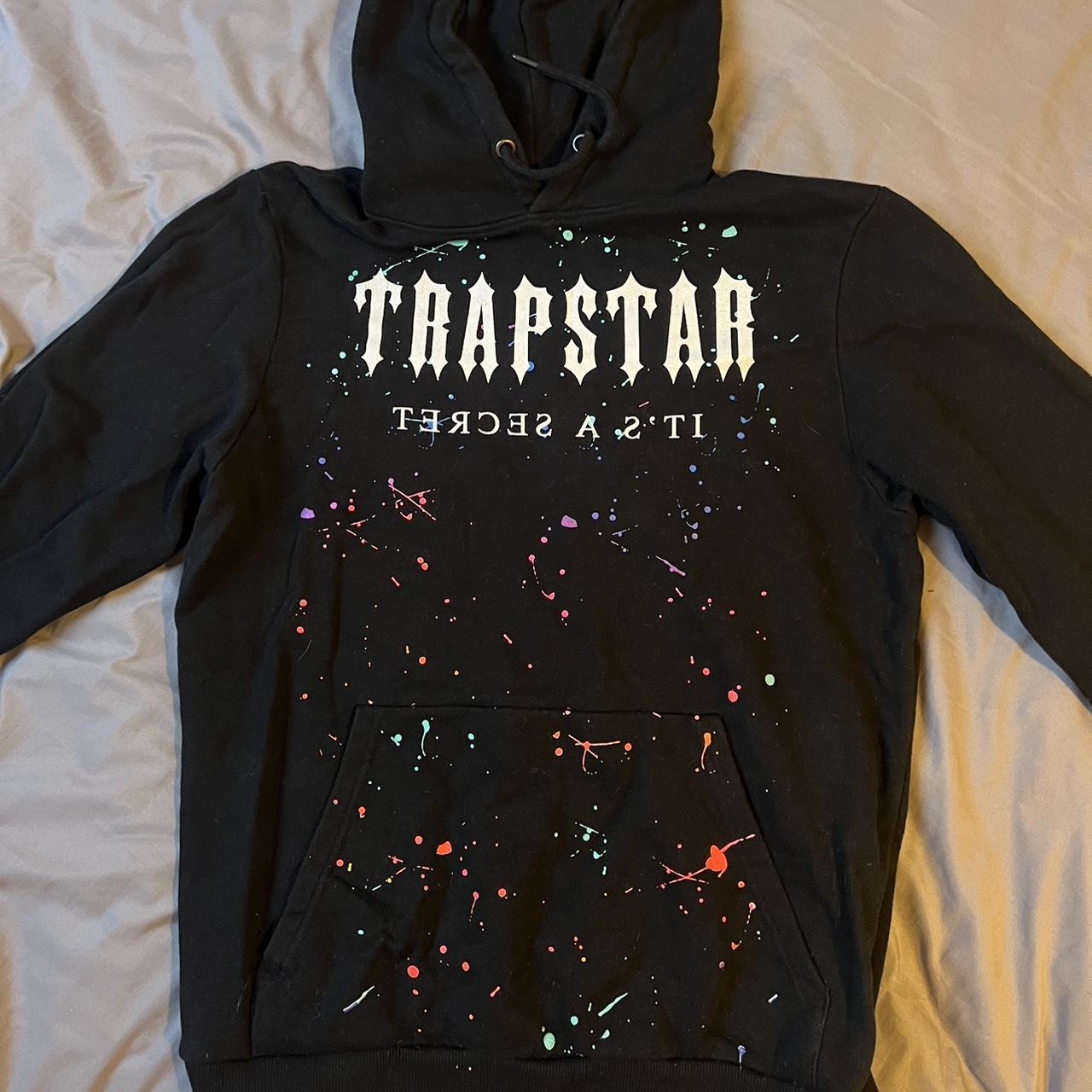 Trapstar paint splash hoodie black hood condition Depop