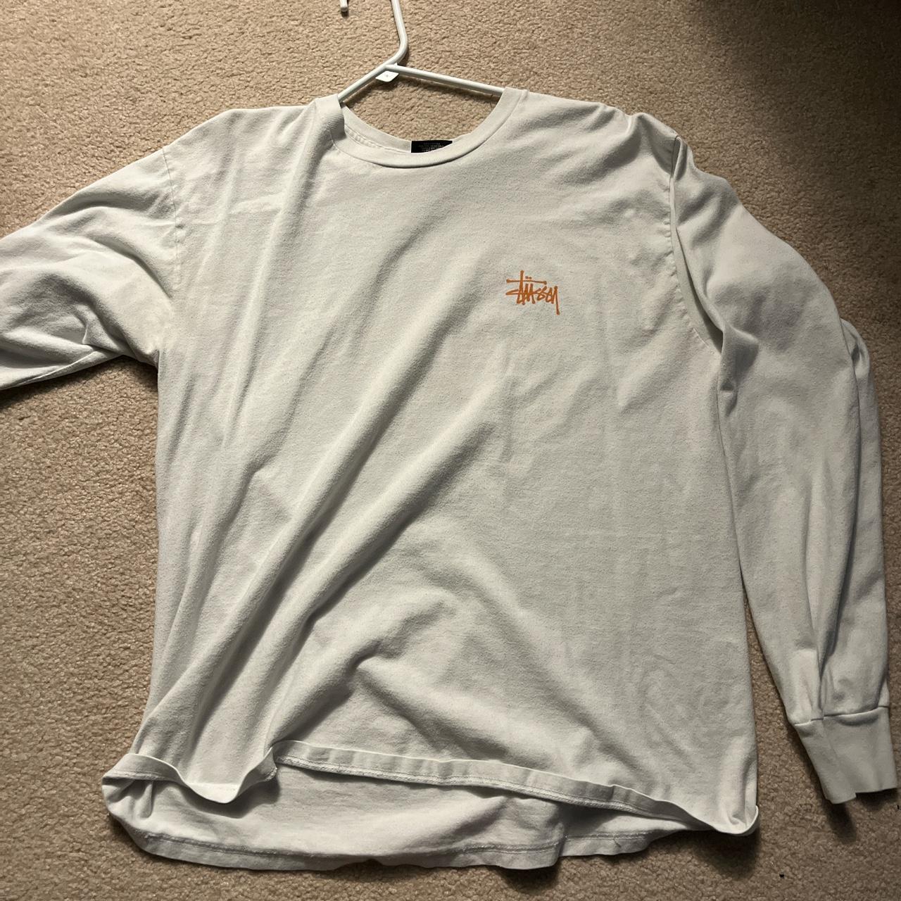 Stüssy Men's Orange and White Shirt | Depop