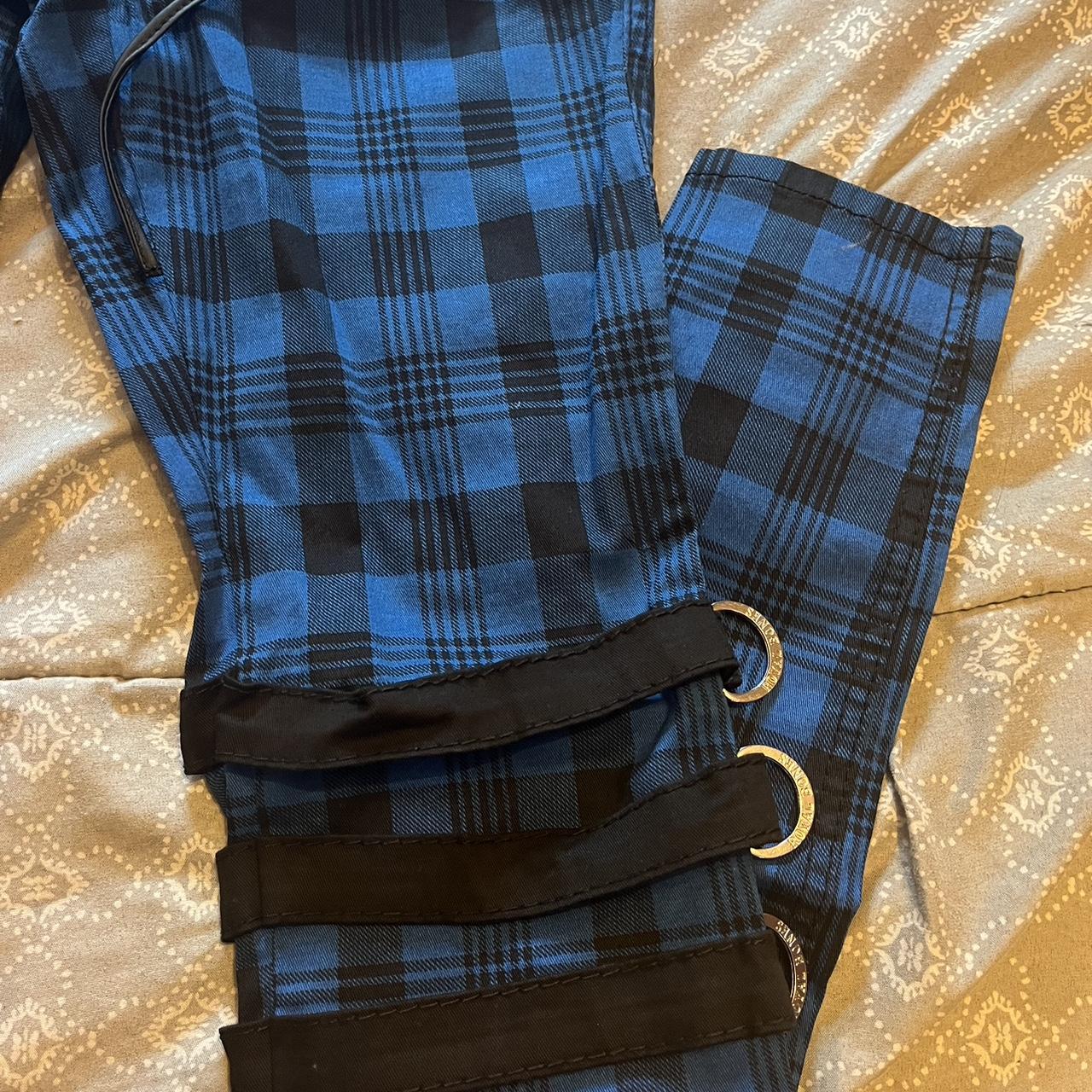 blue plaid skinny jeans. original price: $64.90