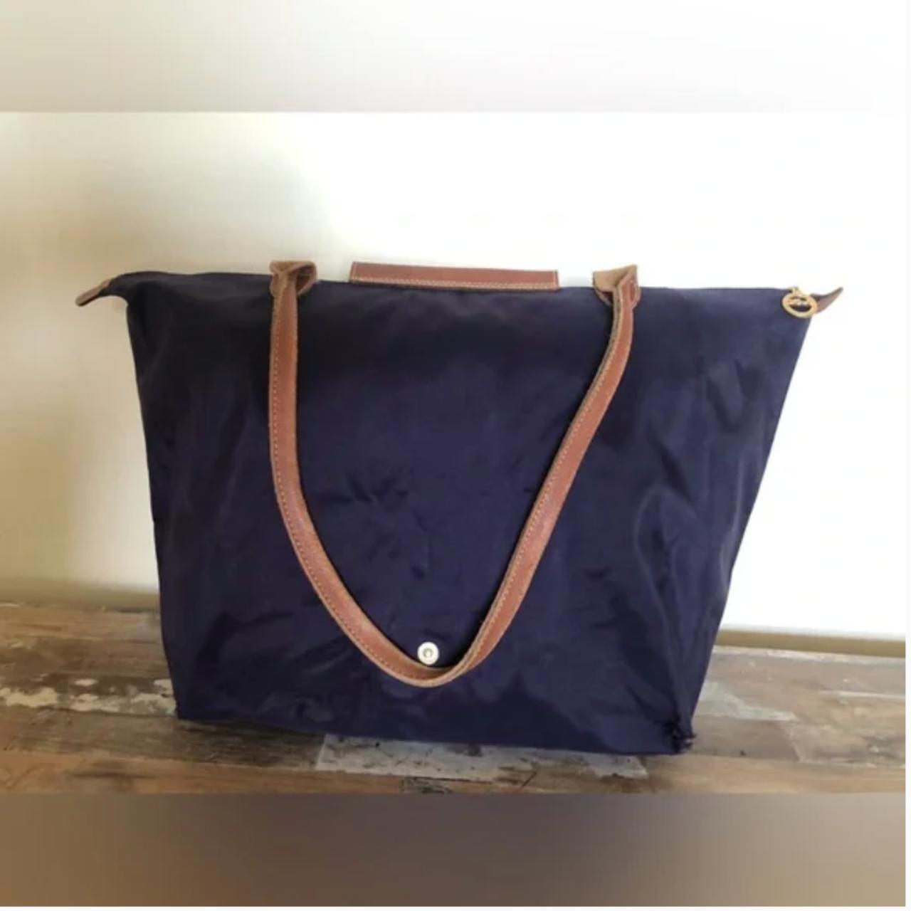 Longchamp nylon leather blueish purple tote made in... - Depop