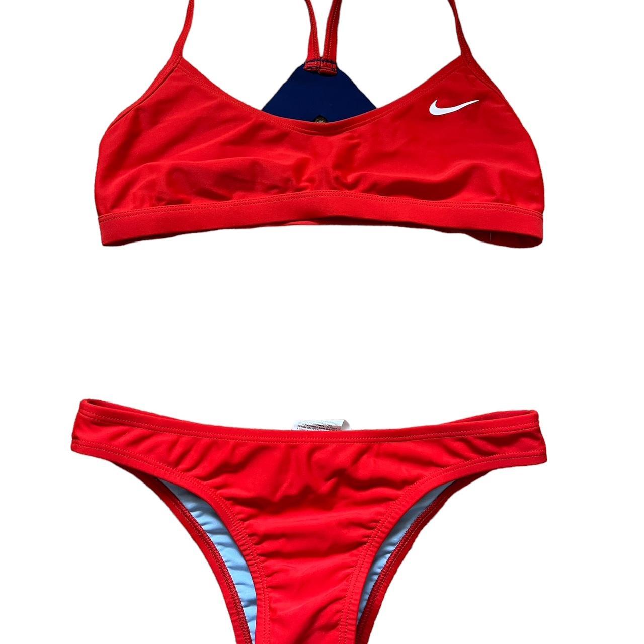 Nike Women's Red and Blue Swimsuit-one-piece | Depop