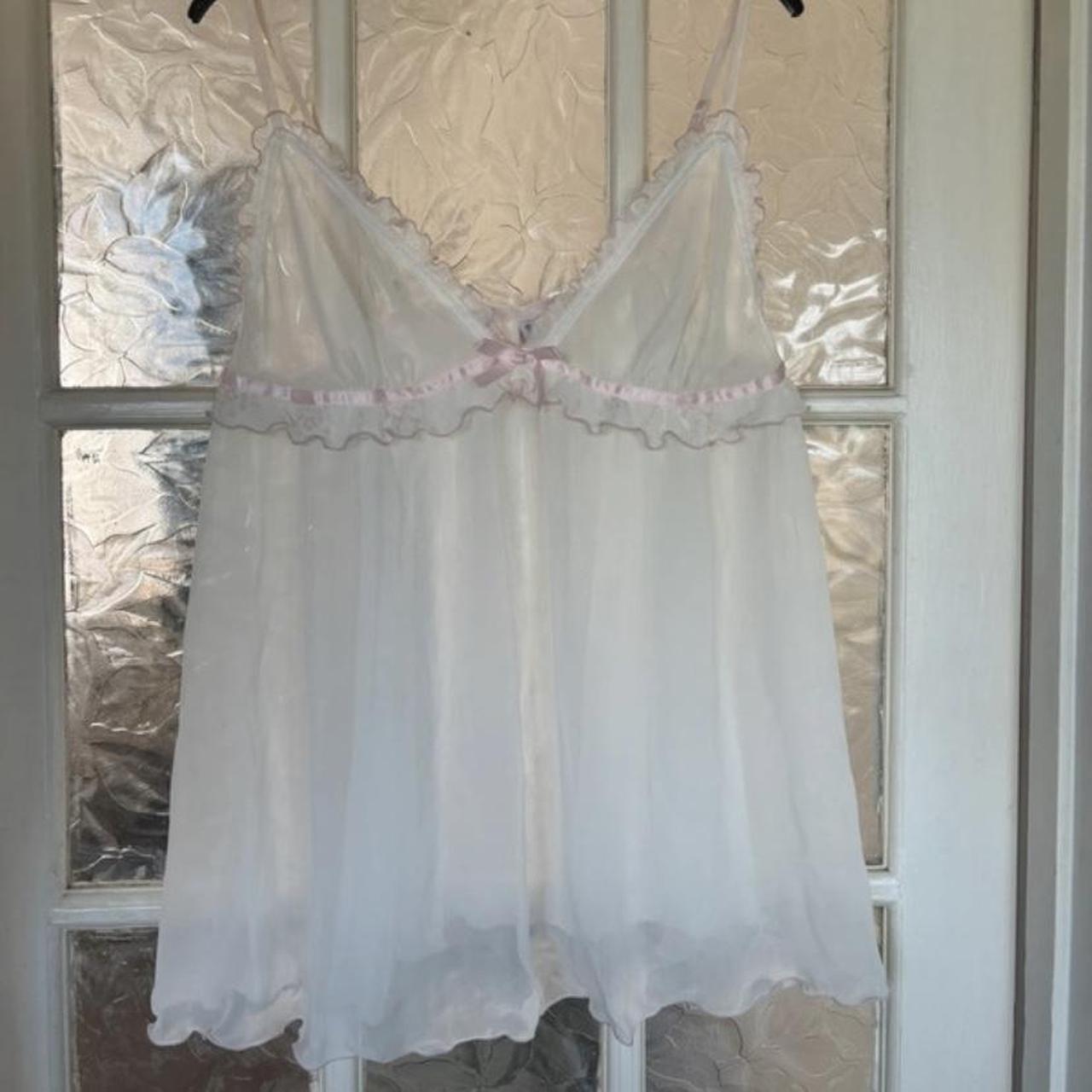 white lace babydoll cami top with ruffle detailing... - Depop