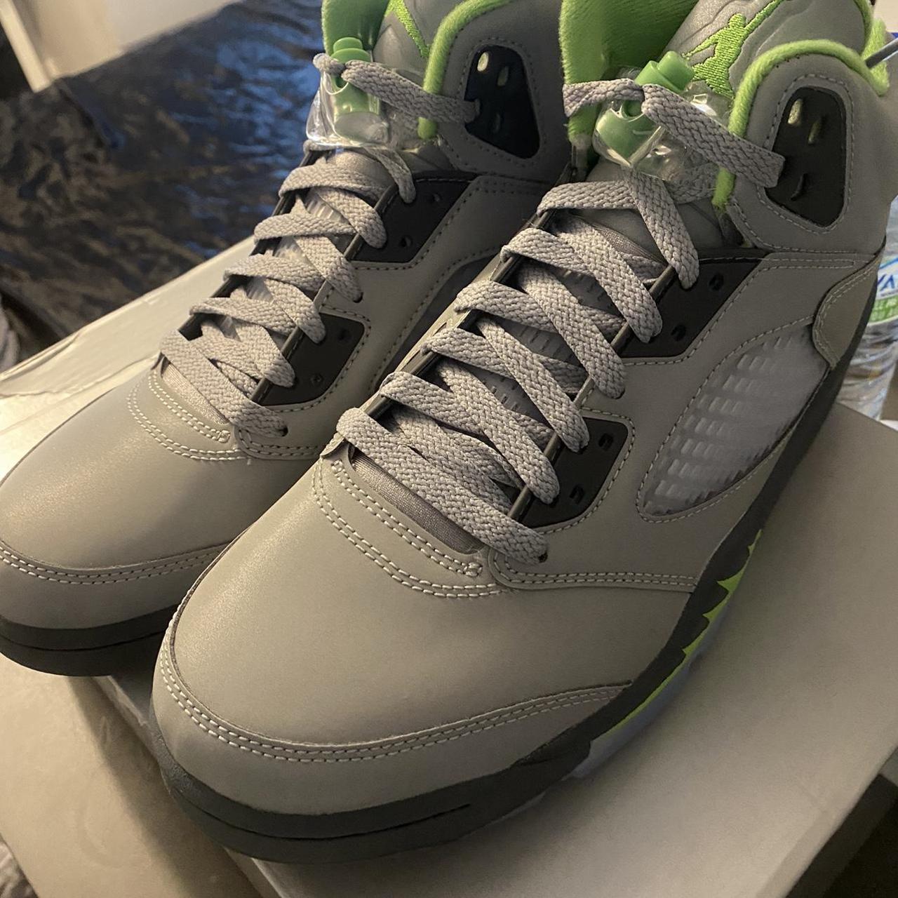 Air Jordan 5 Retro grey and green reflective brand... - Depop